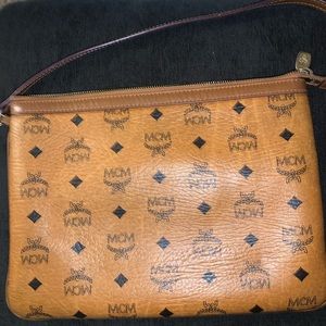 MCM Visetos Cognac Wristlet Pouch Shoulder Bag